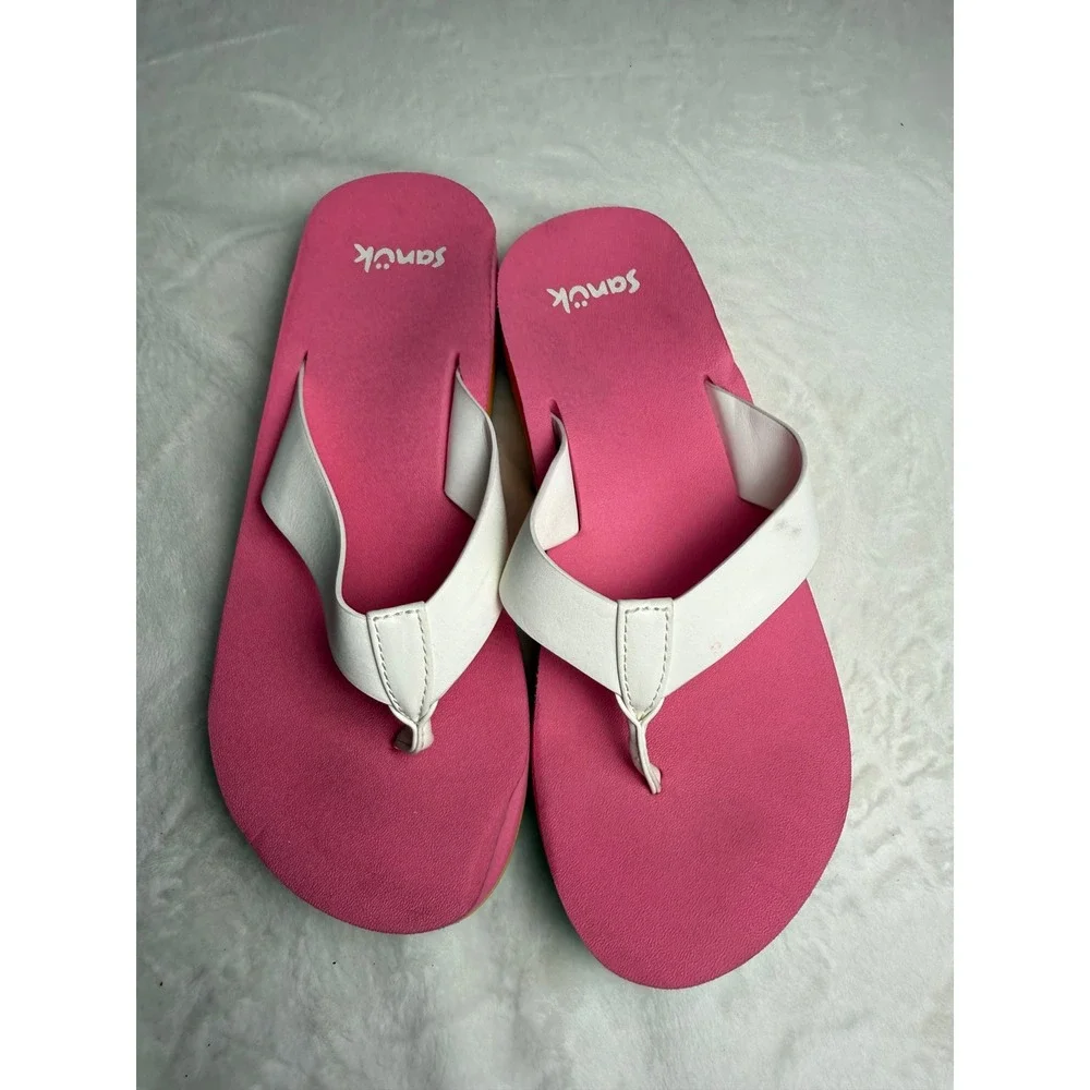Sanuk Womens Pink White Rainbow Platform Wedge Flip Flop Sandals FB11 Size 7